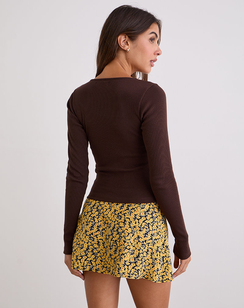 Image of Dulcet Ribbed Plunge Top in Chocolate Brown