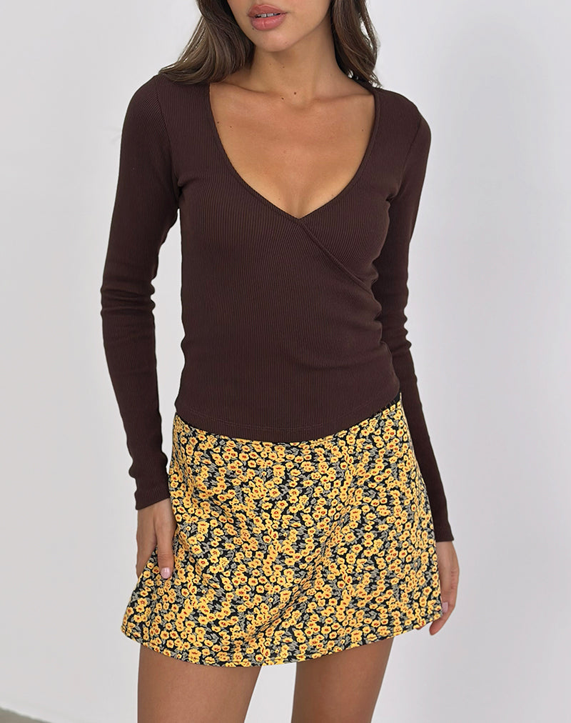 Image of Dulcet Ribbed Plunge Top in Chocolate Brown