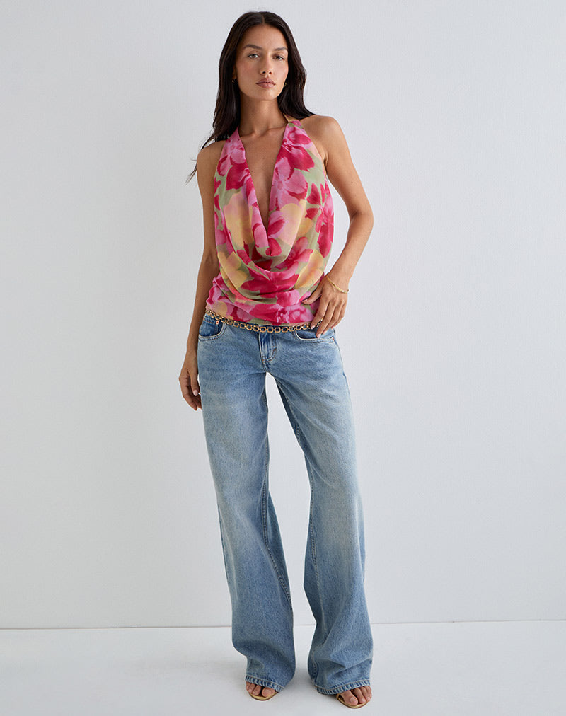 Image of Duma Cowl Halter Top in Bold Multi Colour Floral