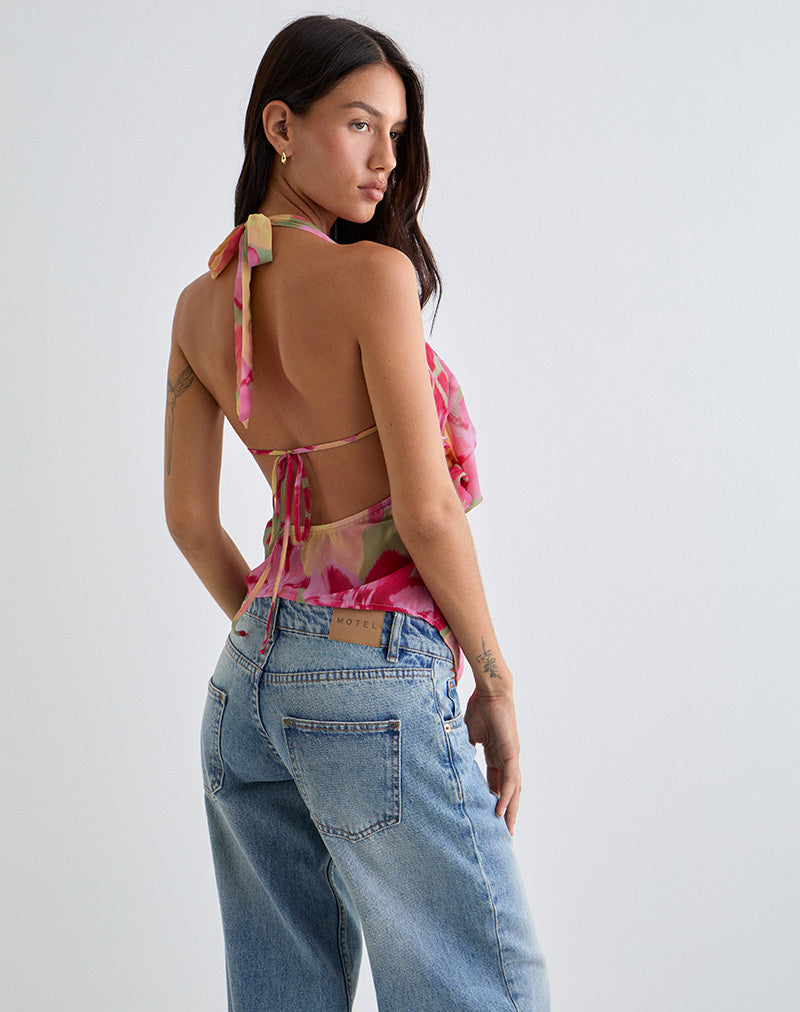 Image of Duma Cowl Halter Top in Bold Multi Colour Floral