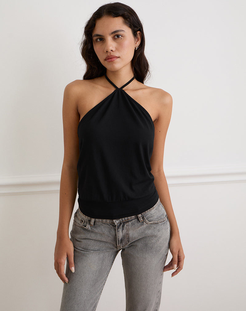 Image of Dyilla Arrow Neck Top in Black
