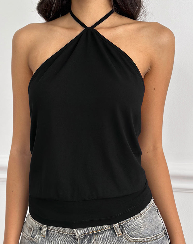 Image of Dyilla Arrow Neck Top in Black