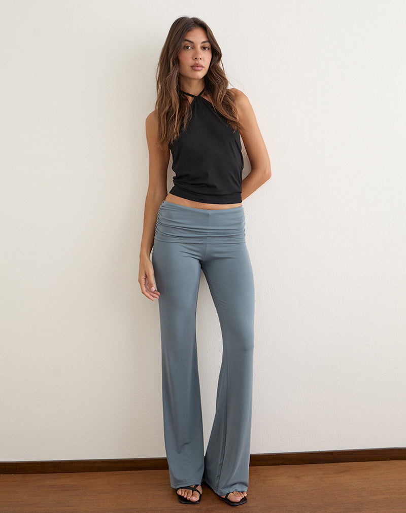 Jacita Low Rise Flared Trousers in Cupro Dark Teal