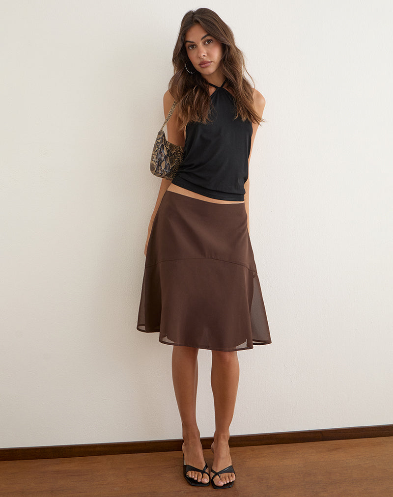 Namora Midi Skirt in Chiffon Brown