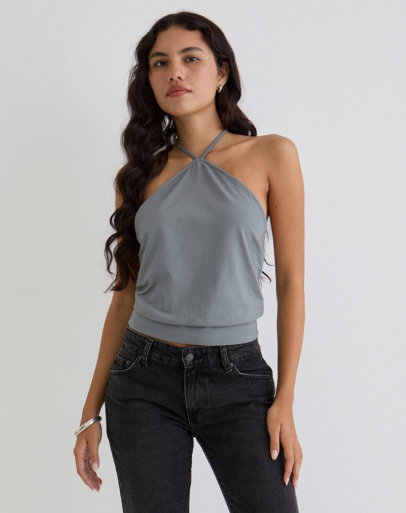 Image of Dyilla Arrow Neck Top in Grey