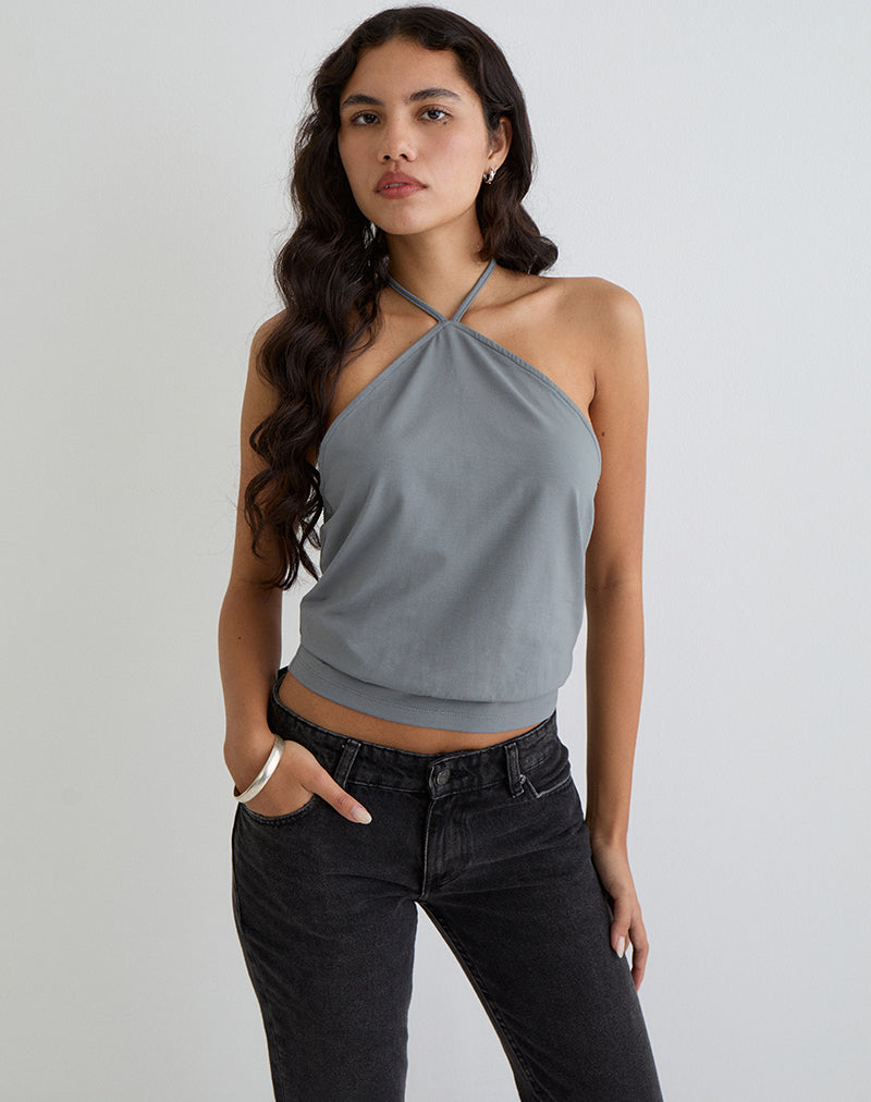 Image of Dyilla Arrow Neck Top in Grey