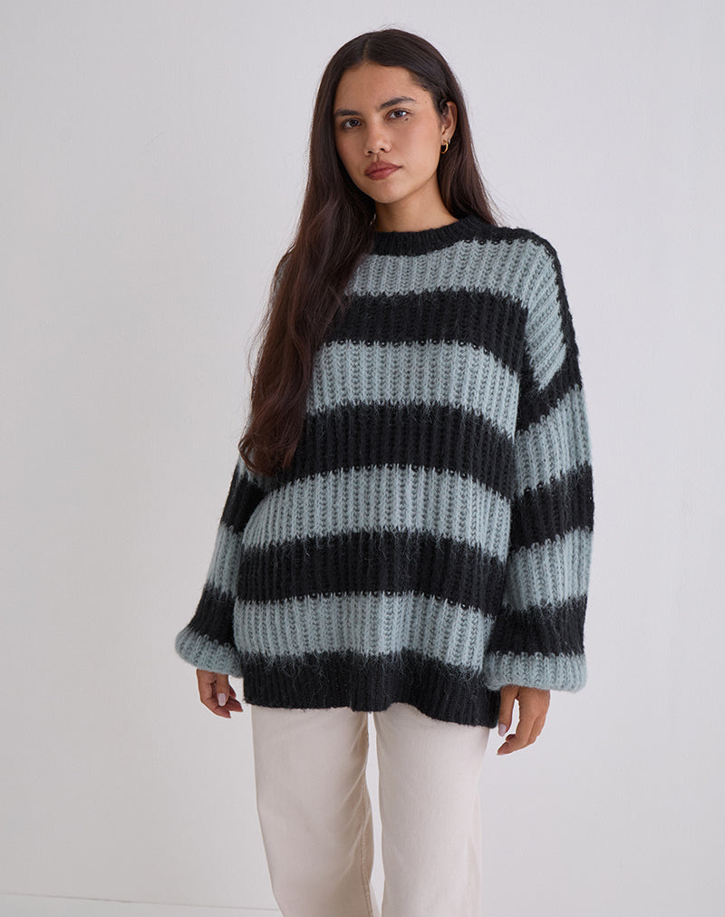 Image of Daren Jumper in Grey and Charcoal Stripes