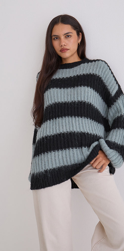 Image of Daren Jumper in Grey and Charcoal Stripes
