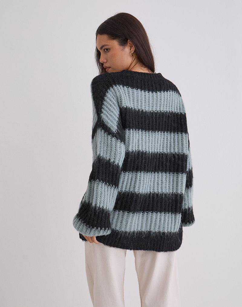 Image of Daren Jumper in Grey and Charcoal Stripes