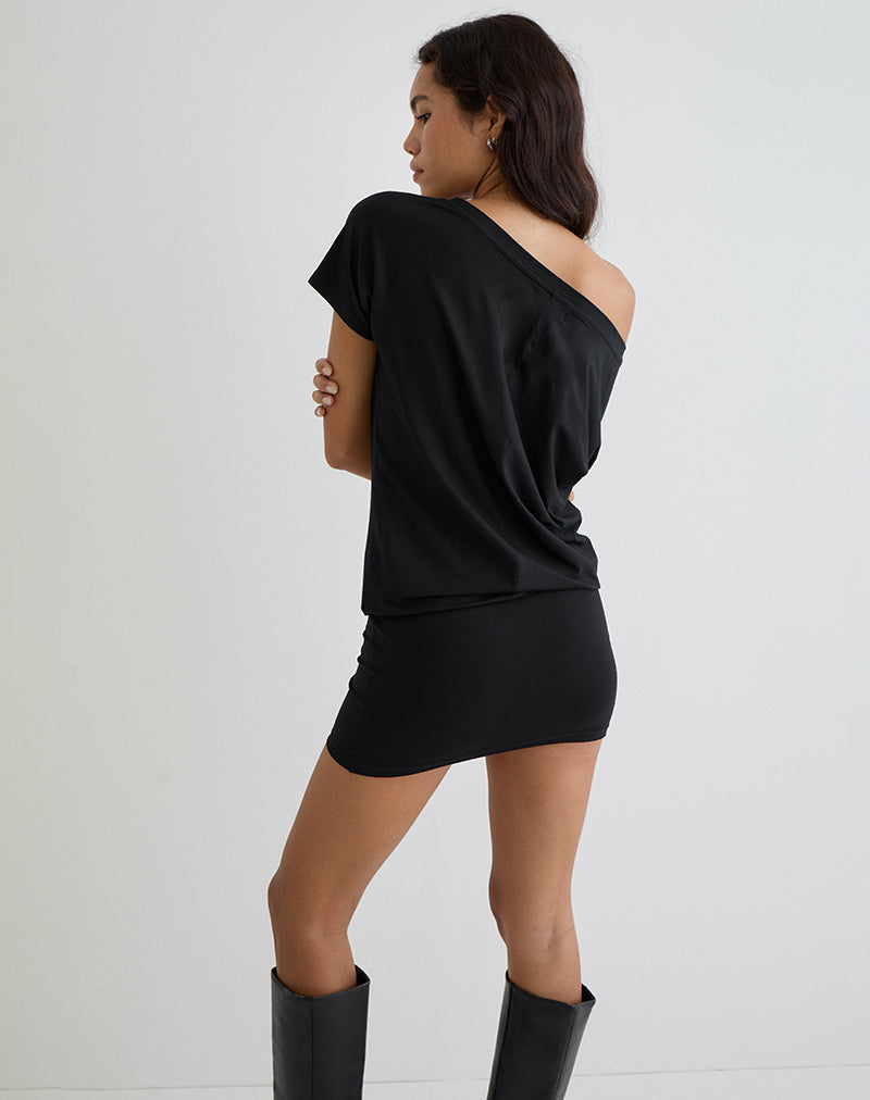 motel rocks off the shoulder dress Black Mesh Bardot Mini Dress