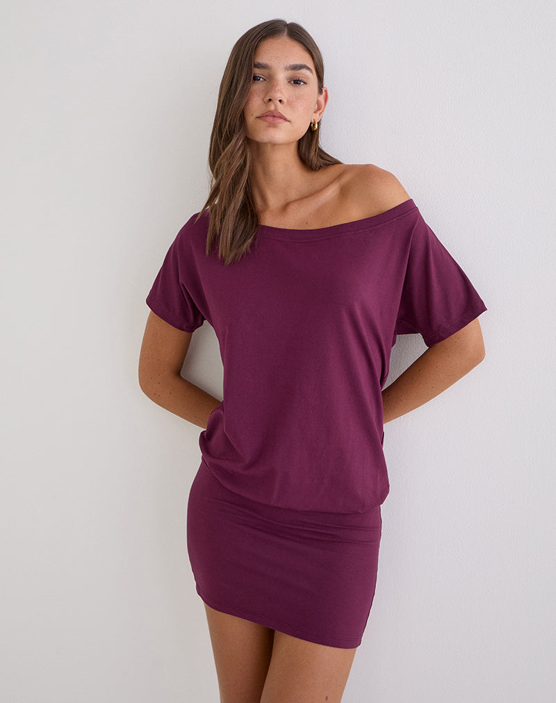 Image of Edwina Off the Shoulder Mini Dress in Deep Purple