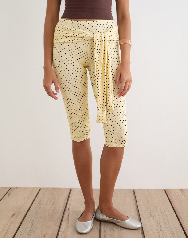 Effy Tie Side Capri in Butter Yellow with Micro Polka Dots