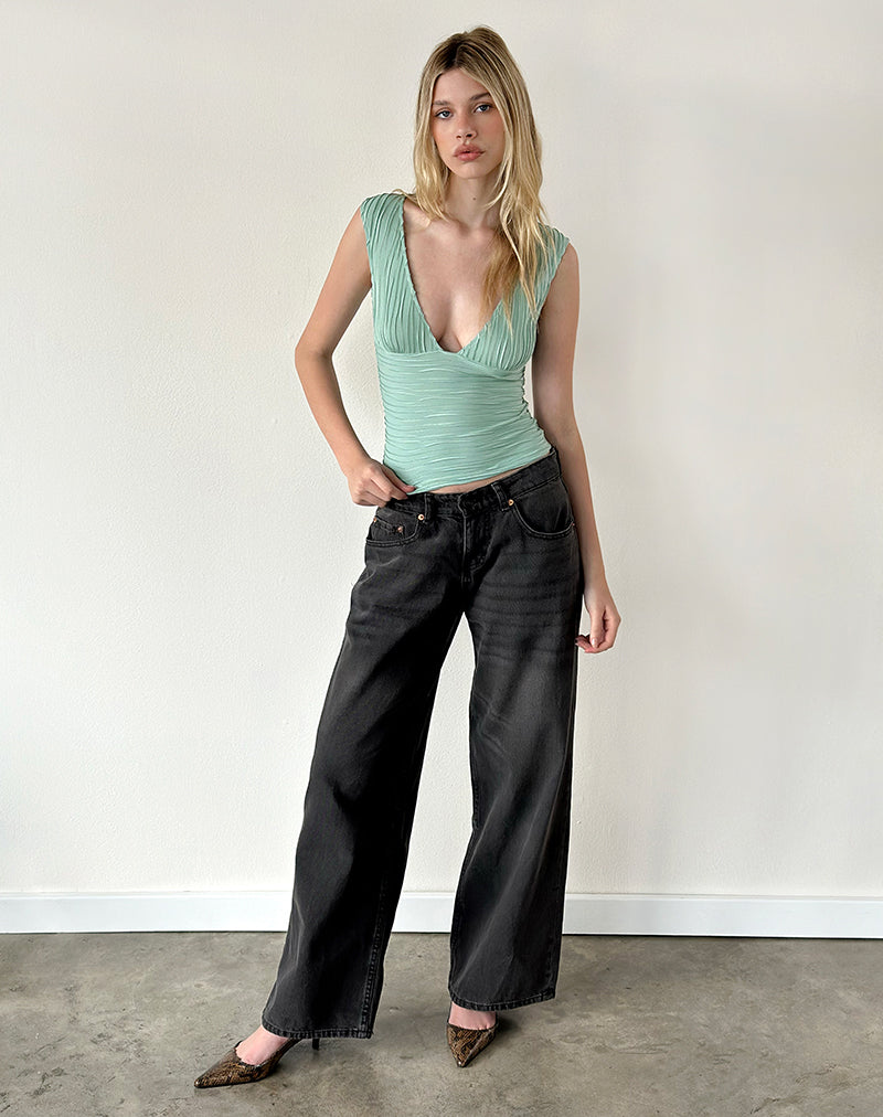 Image of Ekila Plunge Top in Textured Jersey Teal