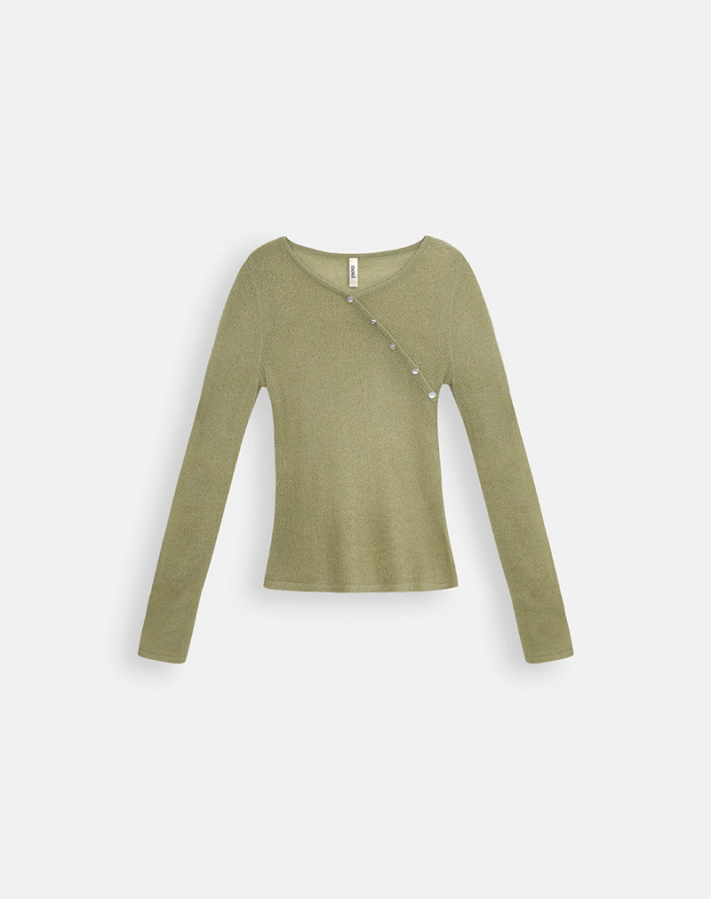Image of Elanur Long Sleeve Top in Sheer Knit Sage Green