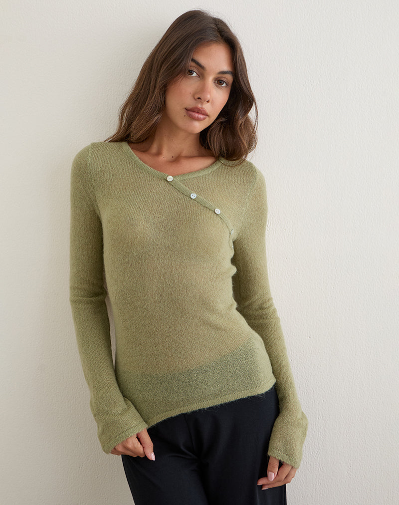Image of Elanur Long Sleeve Top in Sheer Knit Sage Green
