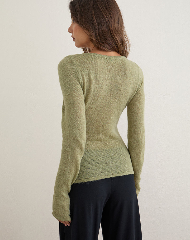 Image of Elanur Long Sleeve Top in Sheer Knit Sage Green