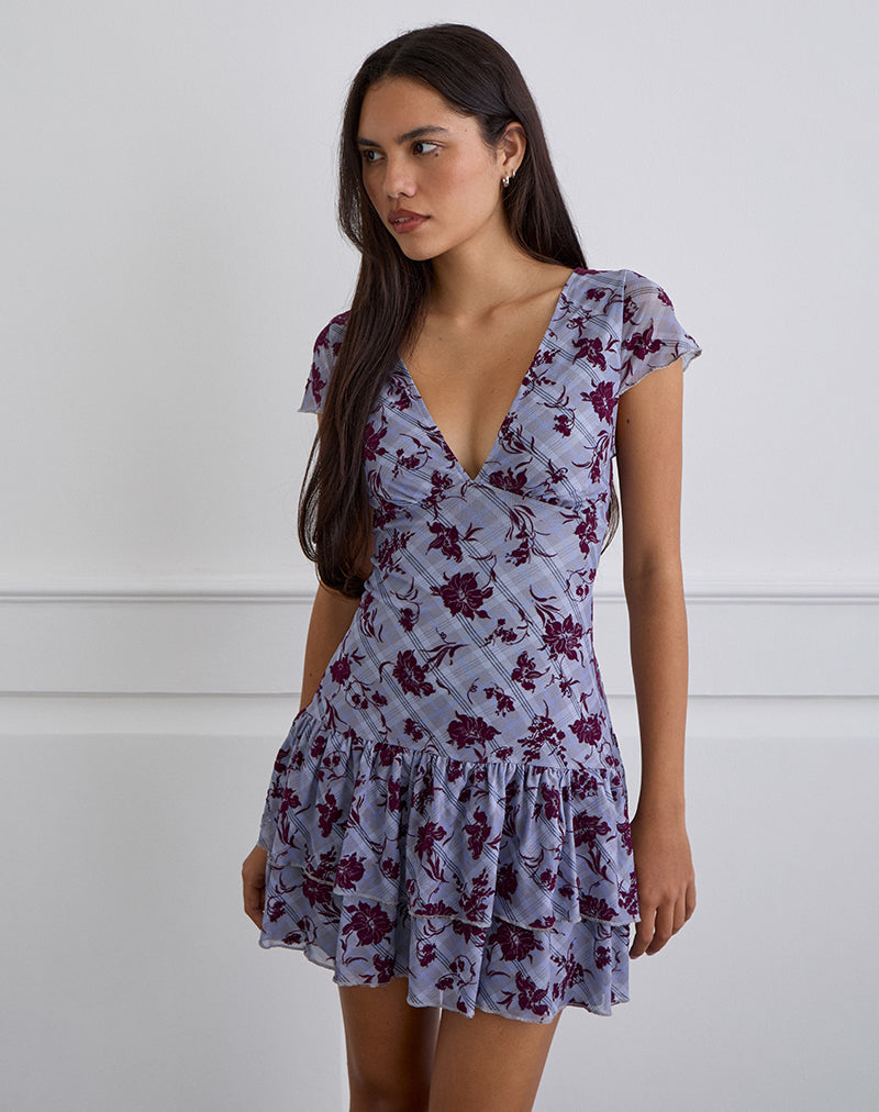Image of Elaya Dress in Lotus Flock Checked Lavender