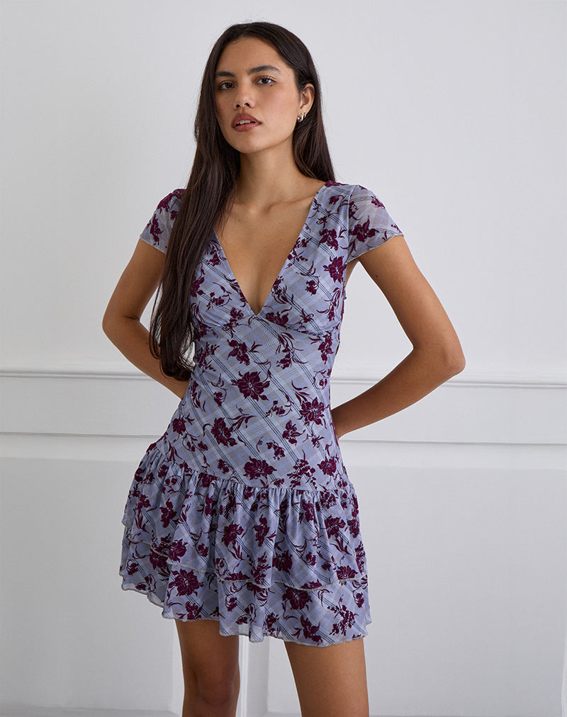 Image of Elaya Dress in Lotus Flock Checked Lavender