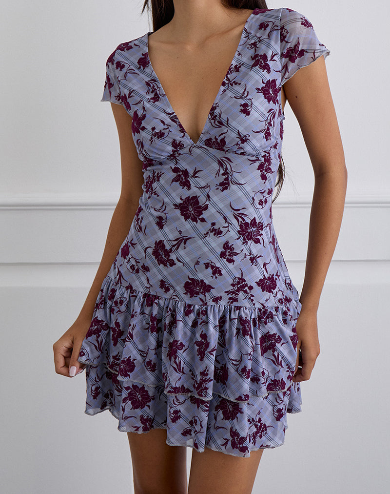 Image of Elaya Dress in Lotus Flock Checked Lavender