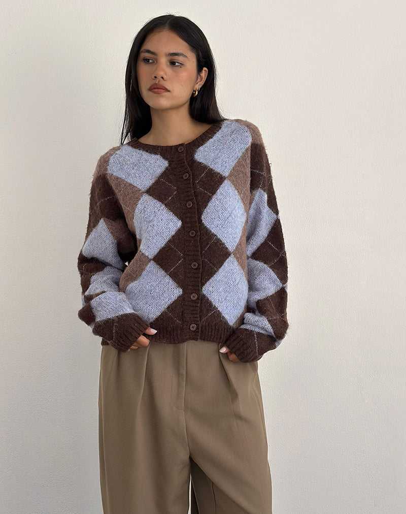 Blue Argyle Knit Cardigan | Eliana – motelrocks.com
