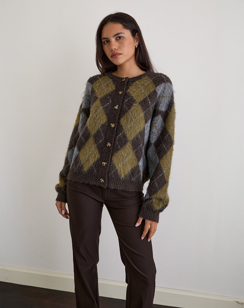 Image of Eliana Cardigan in Knit Argyle Brown