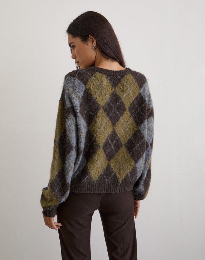 Image of Eliana Cardigan in Knit Argyle Brown