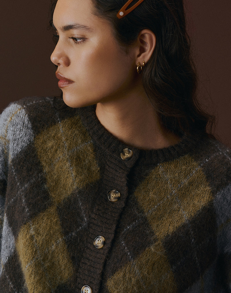 Image of Eliana Cardigan in Knit Argyle Brown