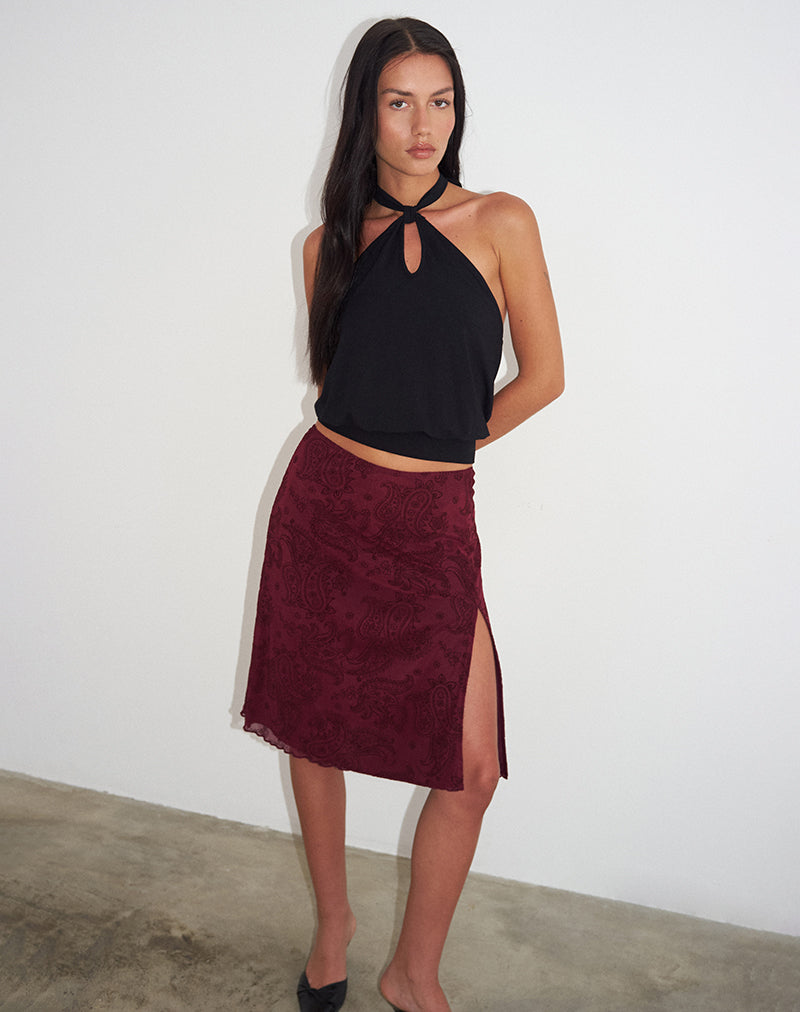 Image of Elif Midi Skirt in Flock Compact Paisley Wine