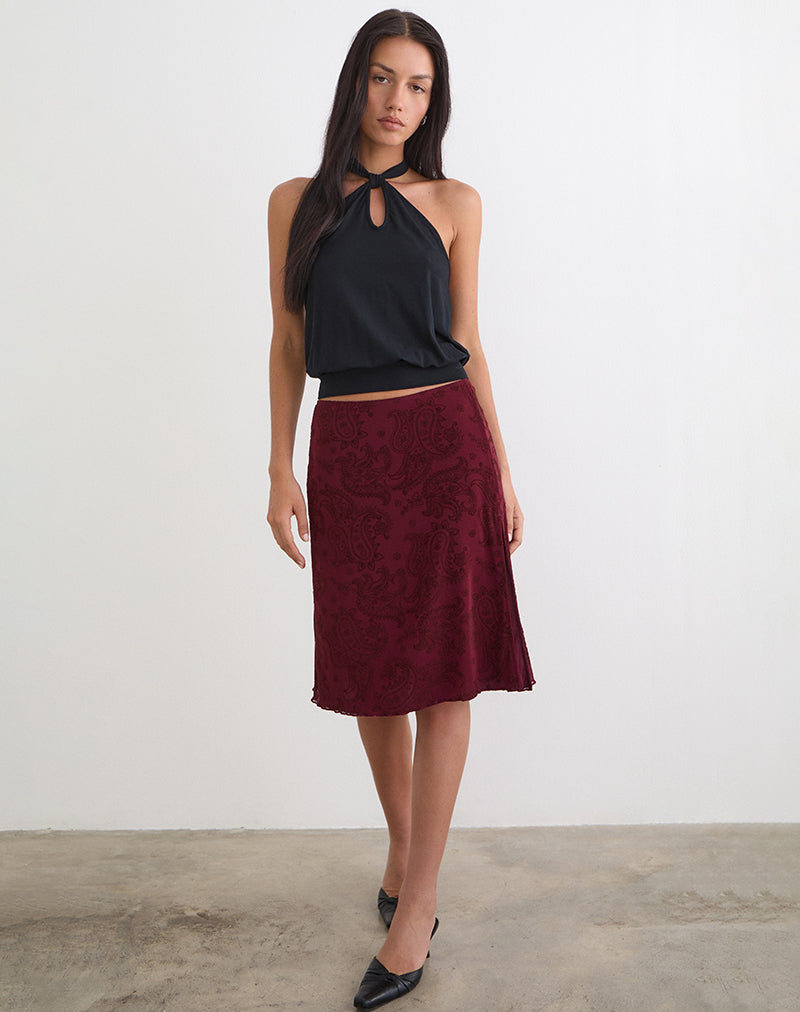 Image of Elif Midi Skirt in Flock Compact Paisley Wine