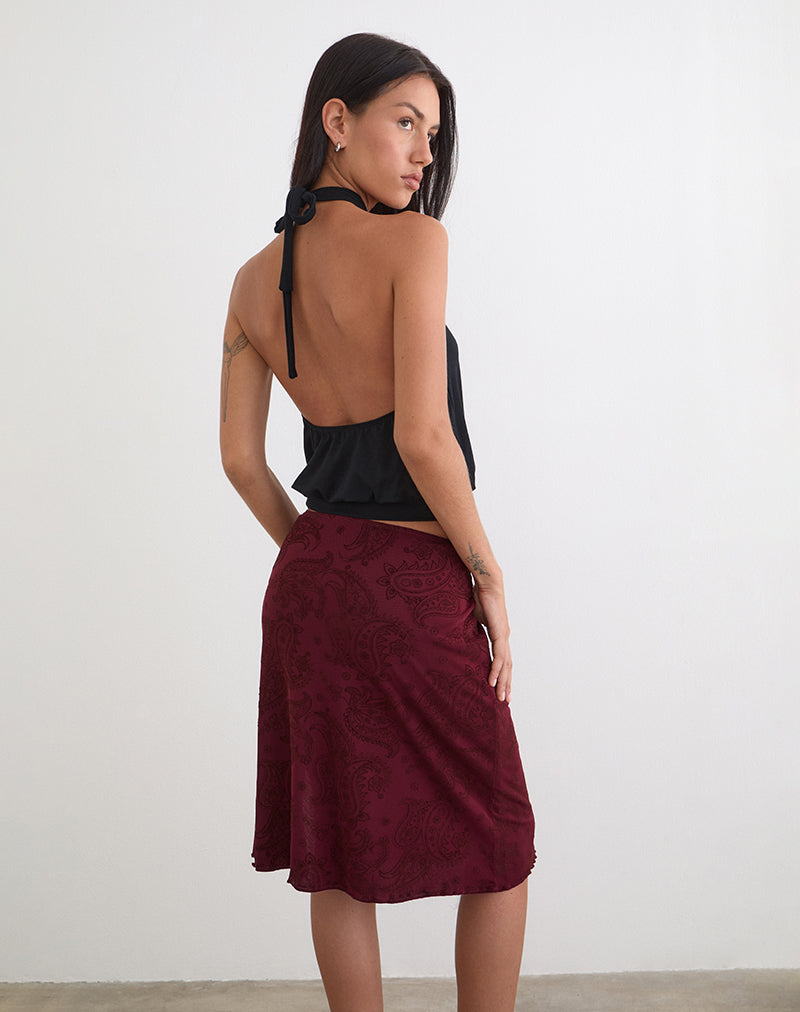 Image of Elif Midi Skirt in Flock Compact Paisley Wine