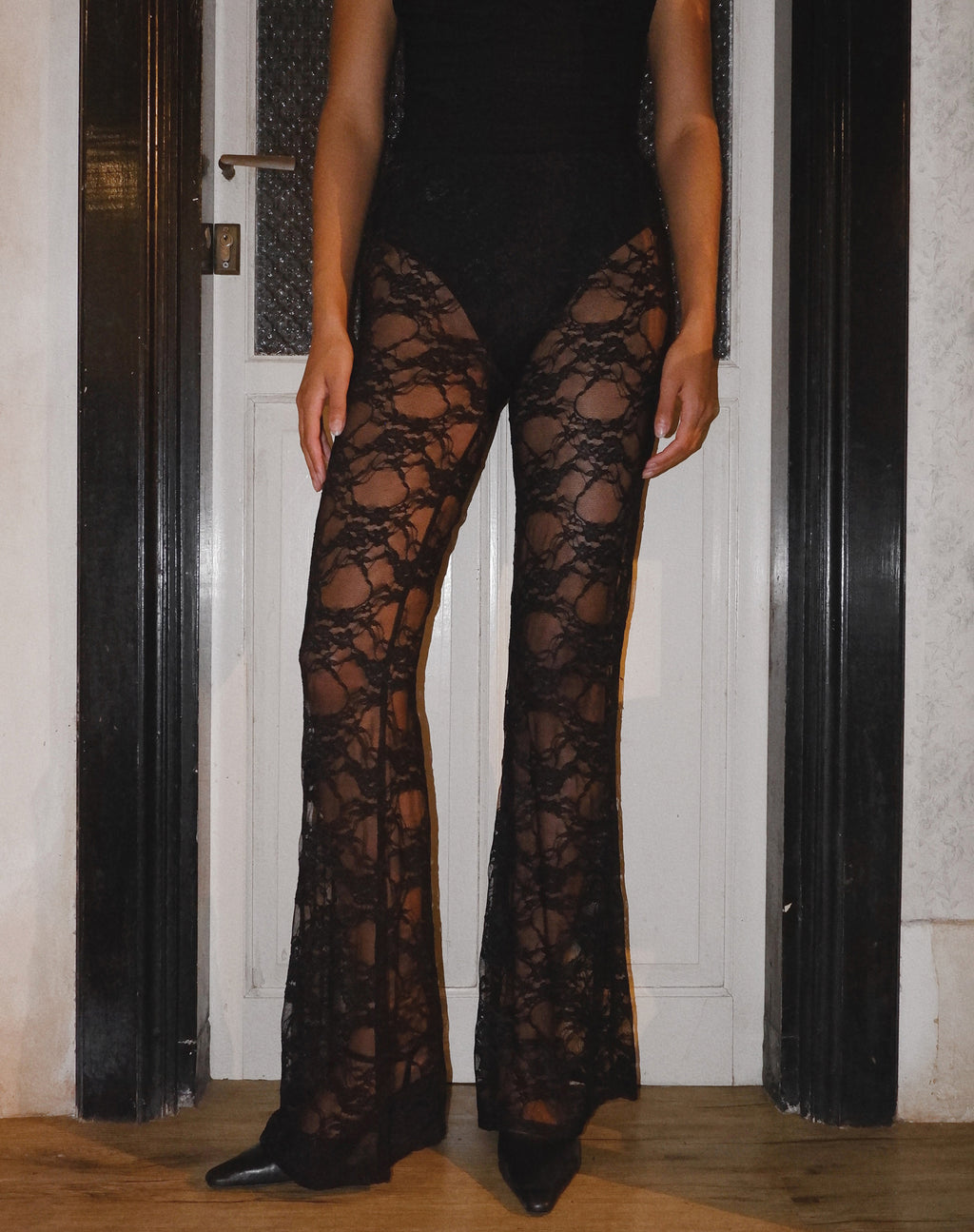 Elio Flared Trouser in Black Lace