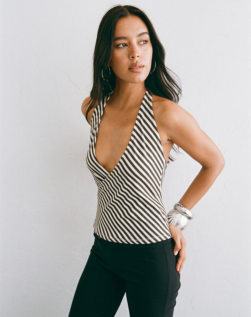 Image of Elkina Halter Top in Oblique Stripe Ivory