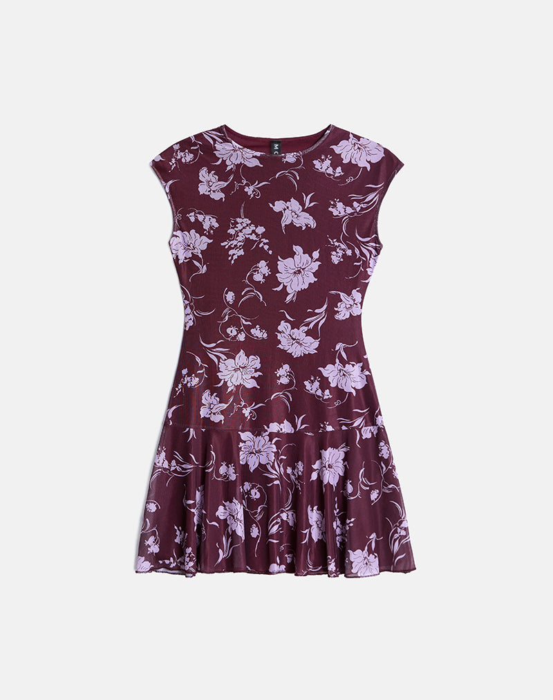 Image of Elorina Mini Dress in Blooming Bliss Burgundy