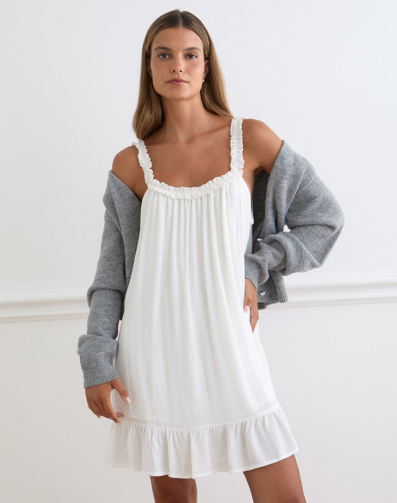 Image of Elowen Frill Mini Dress in Crinkle Off White