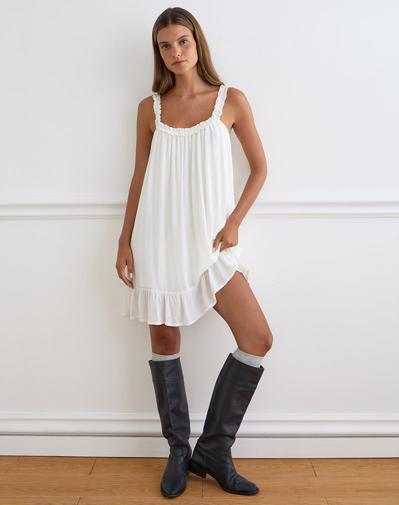 Image of Elowen Frill Mini Dress in Crinkle Off White