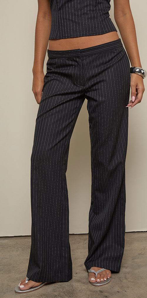 Image of Ganta Slim Trouser in Pinstripe Black