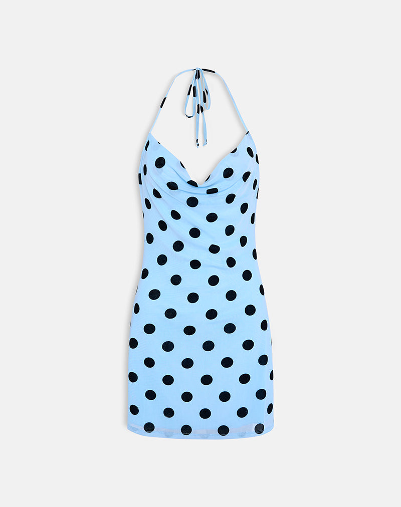 Image of Eltazia Mini Dress in Blue with Polka Space Black