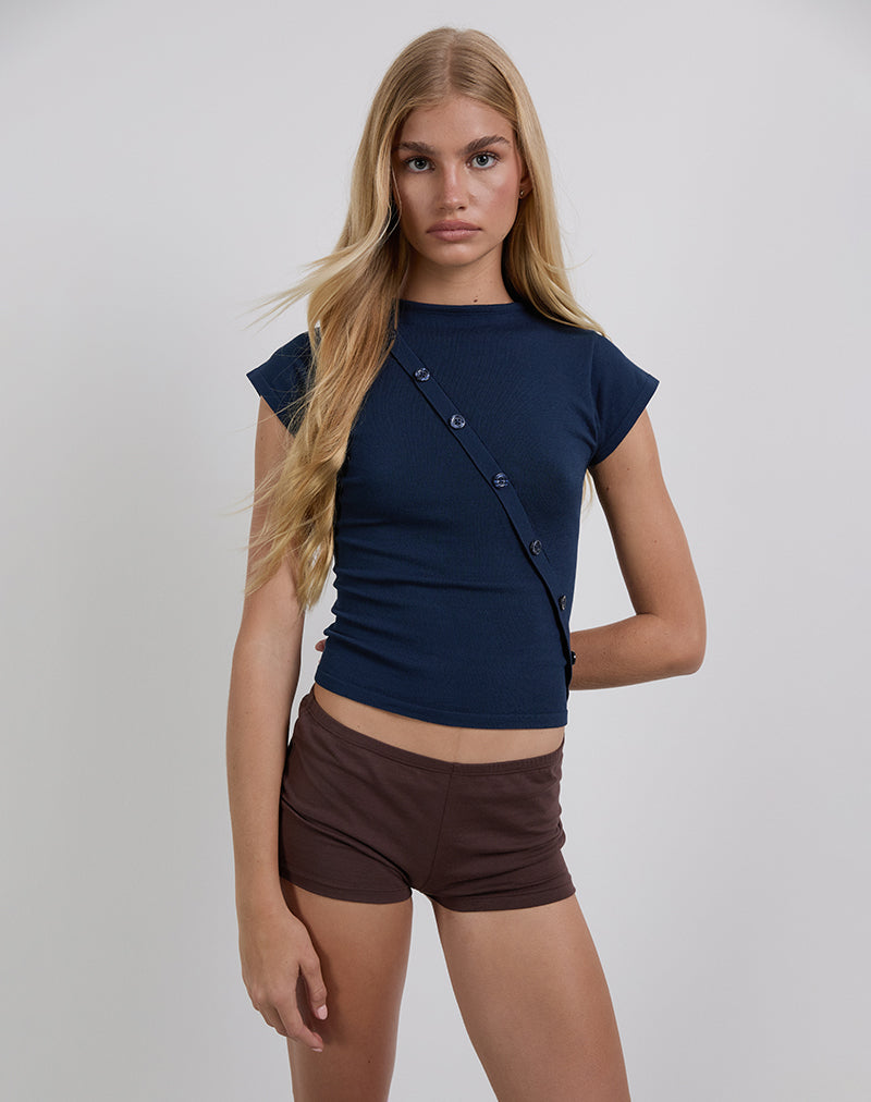 Image of Elyra Asymmetric Top in Knit Navy