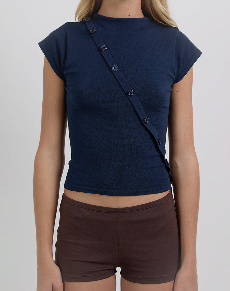 Image of Elyra Asymmetric Top in Knit Navy