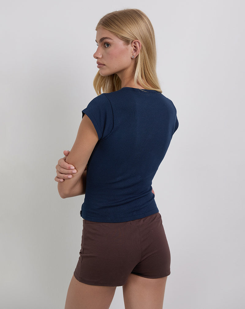 Image of Elyra Asymmetric Top in Knit Navy