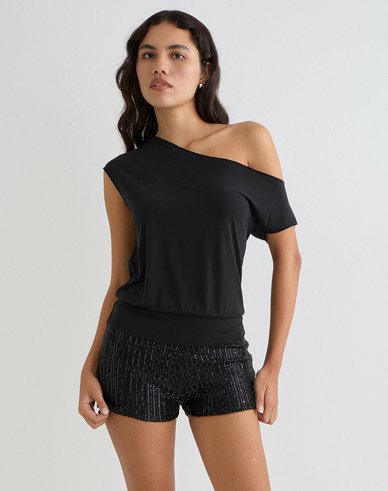 Image of Elysian Asymmetric Top in Cupro Black