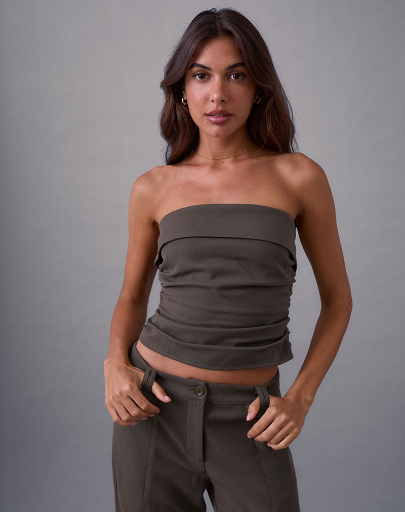 Image of Elzi Corset Top in Tailoring Dark Olive
