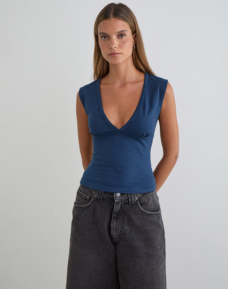 Emberly Plunge Top in Navy