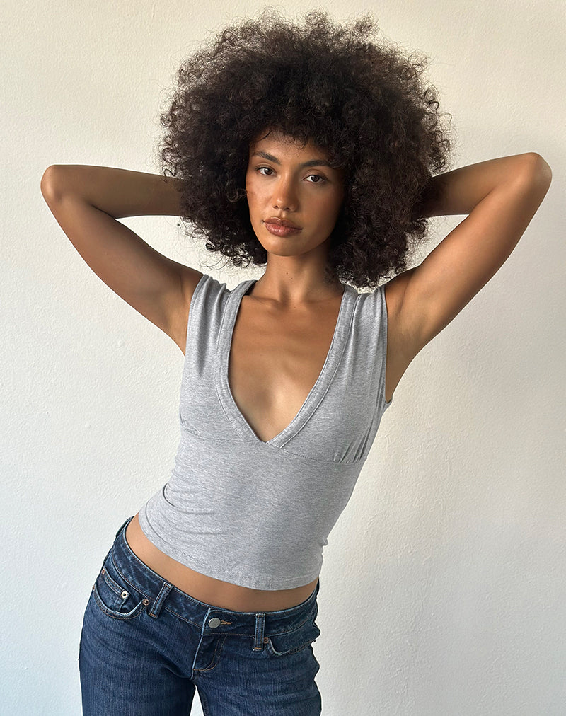 Image of Emberly Plunge Top in Grey Marl