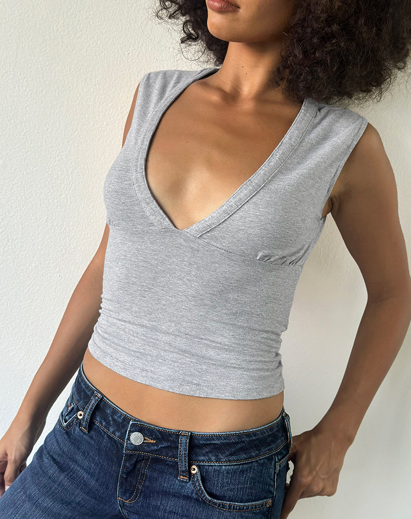 Image of Emberly Plunge Top in Grey Marl
