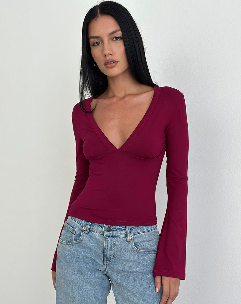 Burgundy Long Sleeve Top Emesy — free download