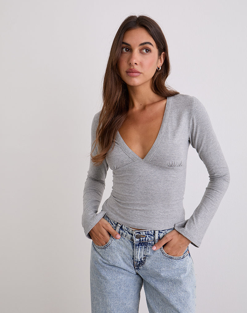 Image of Emesy Long Sleeve Top in Grey Marl
