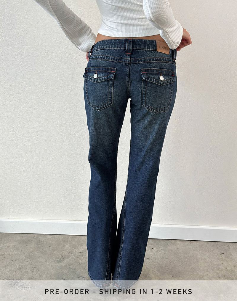 Image of Extra Low Rise Twisted Seam Jeans in Mid Blue Tint