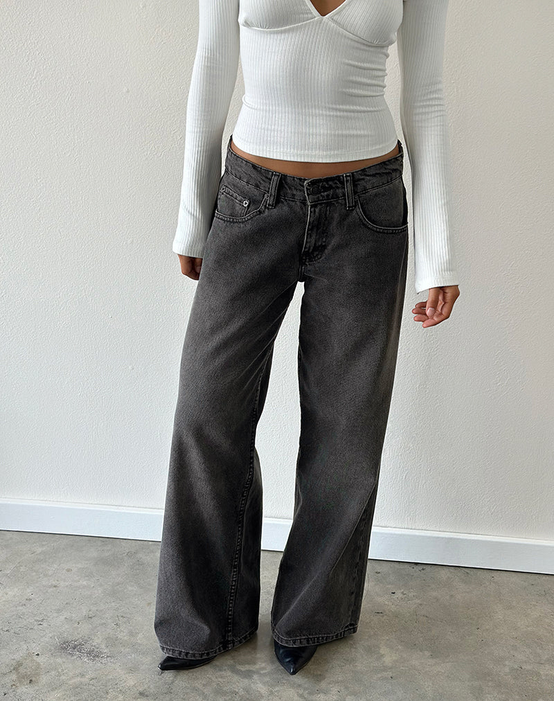 Roomy Extra Wide Low Rise Jeans in Washed Black Grey