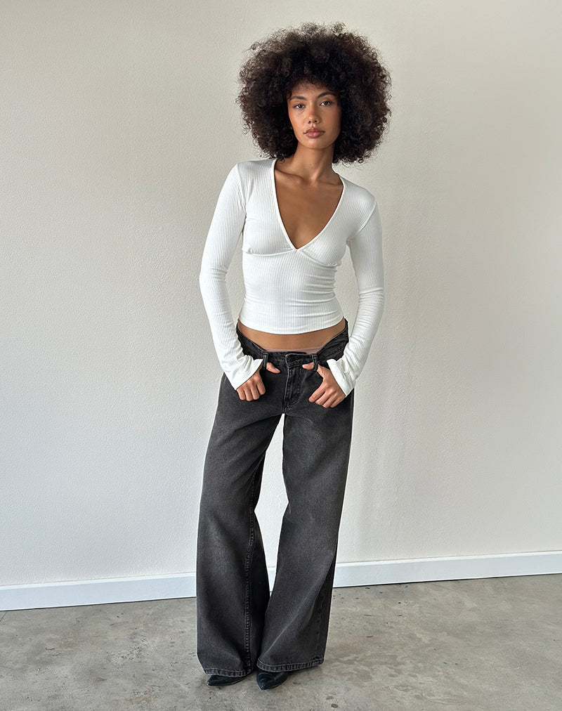 Image of Roomy Extra Wide Low Rise Jeans in Washed Black Grey
